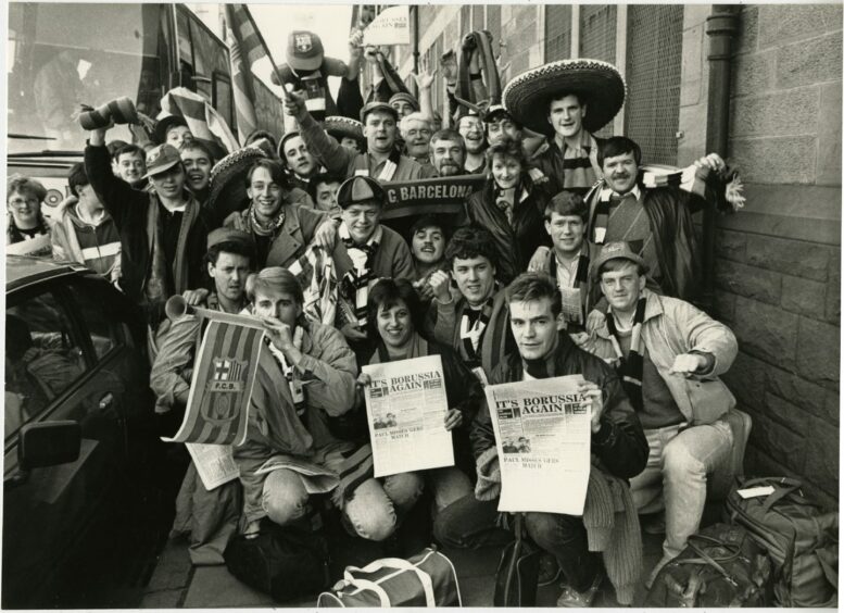 Jubilant Dundee United supporters return home from Barcelona following the famous victory.