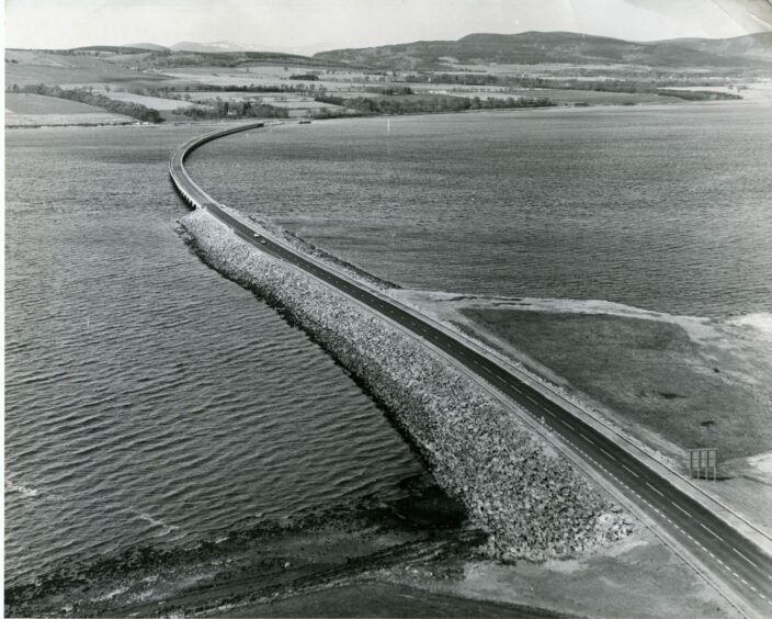 The mile-long Cromarty Firth bridge linking the Black Isle and Easter Ross, photographed from a helicopter by P&amp;J  staff photographer David Murray in 1979.  The £4,500,000 bridge was officially opened on April 11 by the then-Scottish Office Minister of State, George MacKenzie.