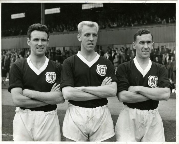 Bobby Seith, Ian Ure and Bobby Wishart line up before a match in 1961.