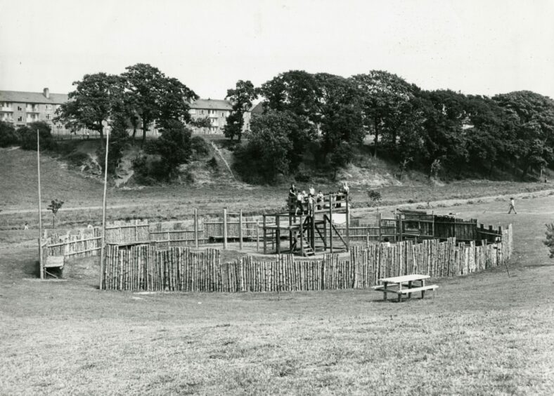 The Fintry fort and stockade at Finlathen Park in 1977. Image: DC Thomson.