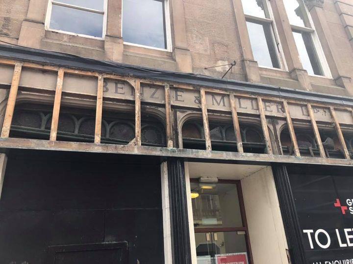 Old Benzie and Miller sign work revealed during recent work on the site that formerly housed Arnotts, Union Street, Inverness.