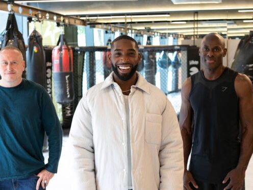 Dale Grimshaw, Tinie Tempah and Patrick Hutchinson at the gym (Peter Coventry & Robert Douglas)
