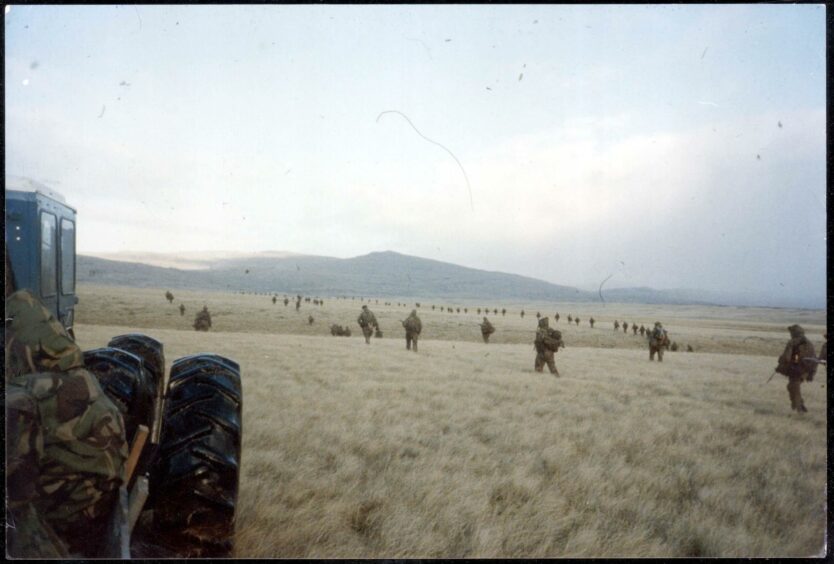 British troops in the final push to liberate the Falkland Islands.  ANL/Shutterstock