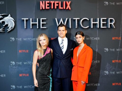 Freya Allan, Henry Cavill and Anya Chalotra of The Witcher (Ian West/PA)