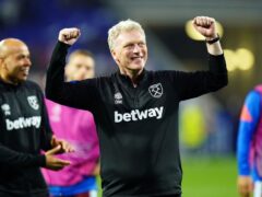 West Ham manager David Moyes celebrates after the game in Lyon (Adam Davy/PA)