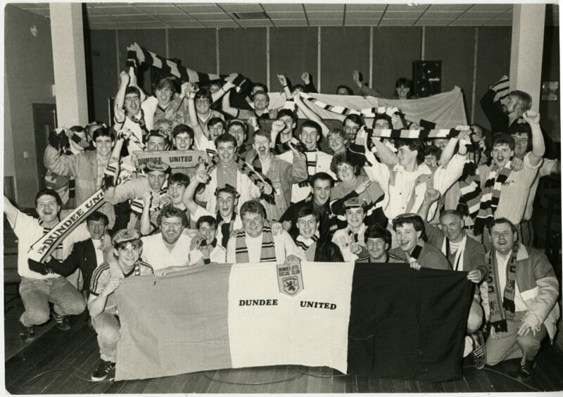 Supporters gather at the Dundee United Social Club before travelling to Germany.
