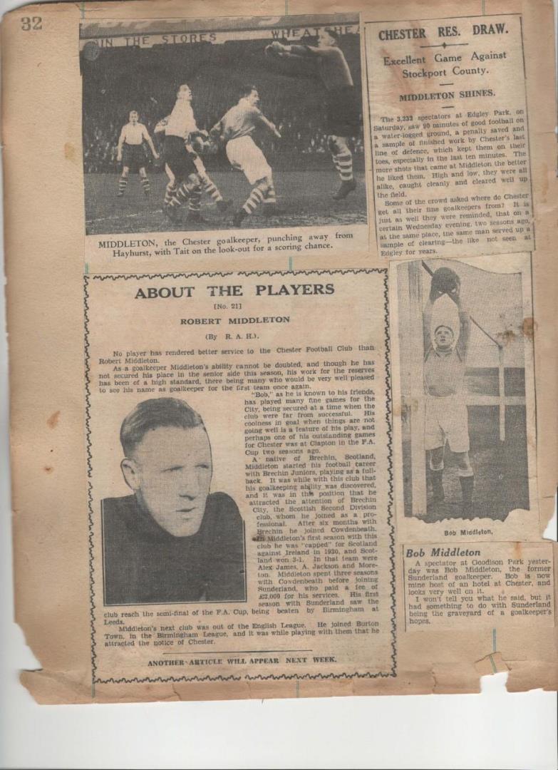 Some cuttings from the goalkeeper's time with Chester City.