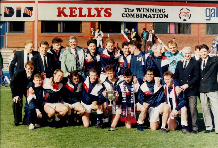 Ron Dixon and the Dundee team with the Scottish First Division trophy in 1992.