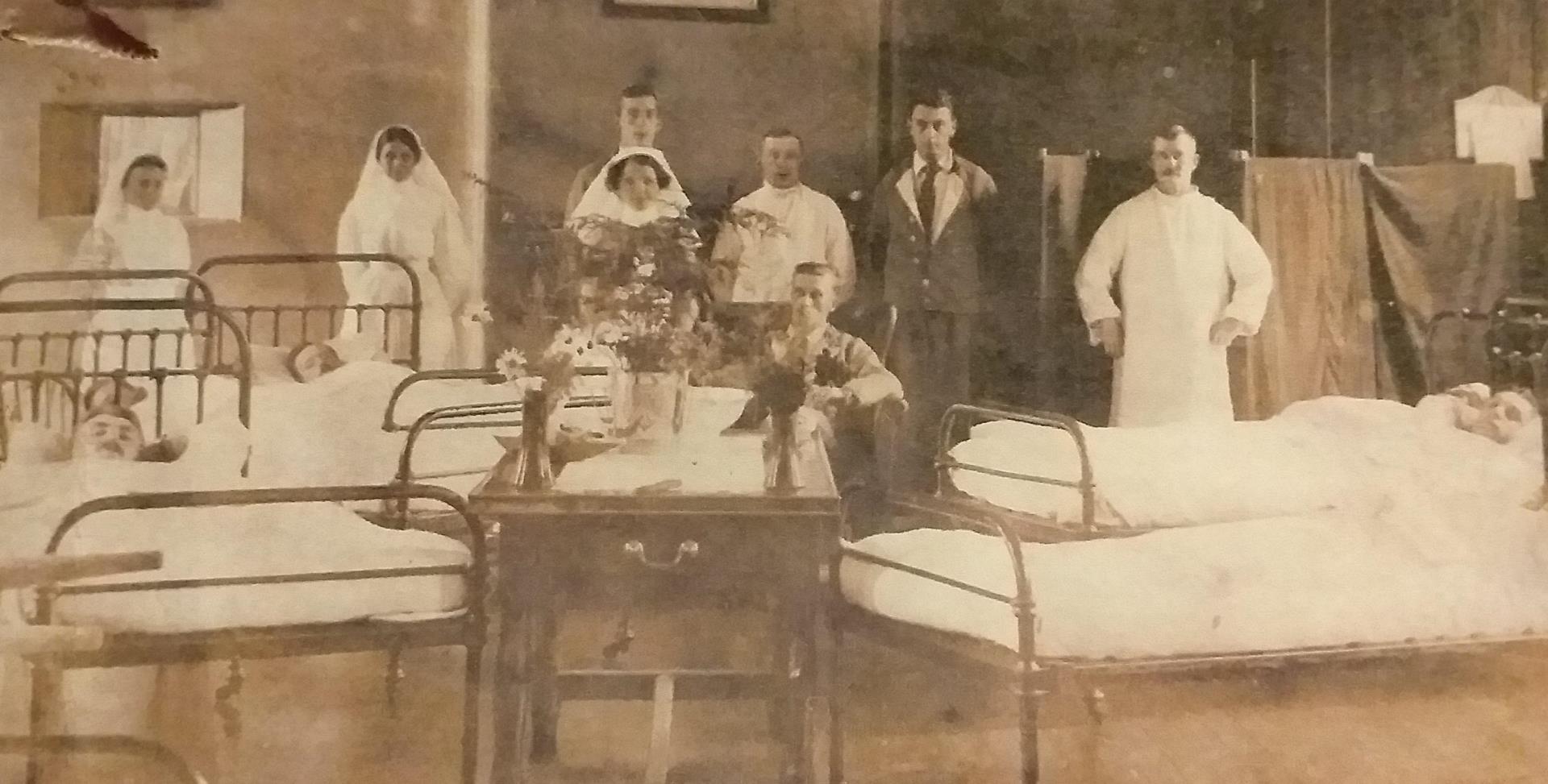 Robert Ramsay, second bed from left, recovering in hospital in Glasgow from wounds sustained at the Battle of Loos.