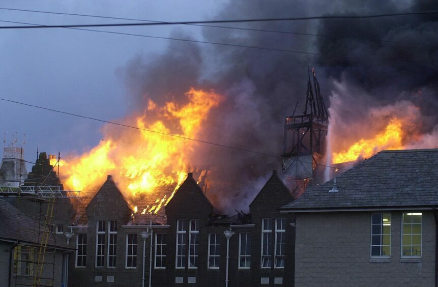 The roof of Morgan Academy was lost in the fire.