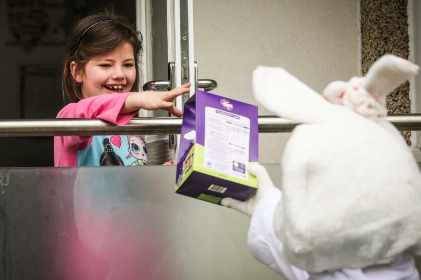 This Easter bunny broke cover and visited local kids in Dundee to give out chocolate eggs and bring a smile to their faces during lockdown in 2020.