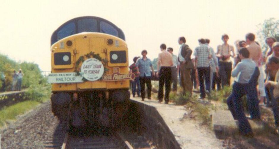 A fantastic image of the last train to Forfar in 1982, which was taken at Coupar Angus. Image: Stewart MacDonald.