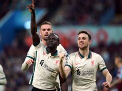 Liverpool’s Sadio Mane celebrates his goal at Aston Villa (Nick Potts/PA)