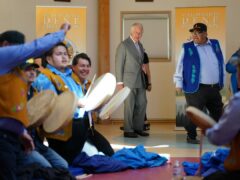 Charles busted some moves as he took part in 1,000-year-old traditional Dene Drum Dance in Yellowknife, the capital of Canada’s Northwest Territories (Jacob King/PA)