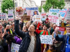 Chef Jamie Oliver takes part in the What An Eton Mess demonstration outside Downing Street, calling for Boris Johnson to reconsider his U-turn on the Government’s anti-obesity strategy (Dominic Lipinski/PA)