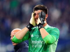 Real Madrid goalkeeper Thibaut Courtois is stunned by his side’s Champions League win at the final whistle (Adam Davy/PA)