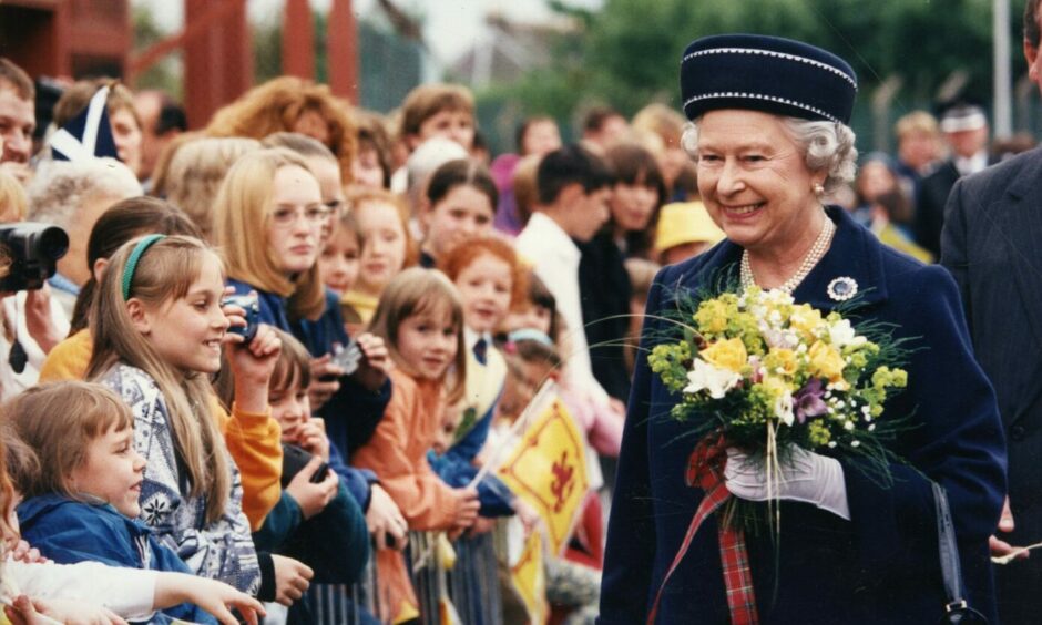 Her Majesty after visiting the Forbo Nairn floor covering plant in Kirkcaldy in June 1998. 