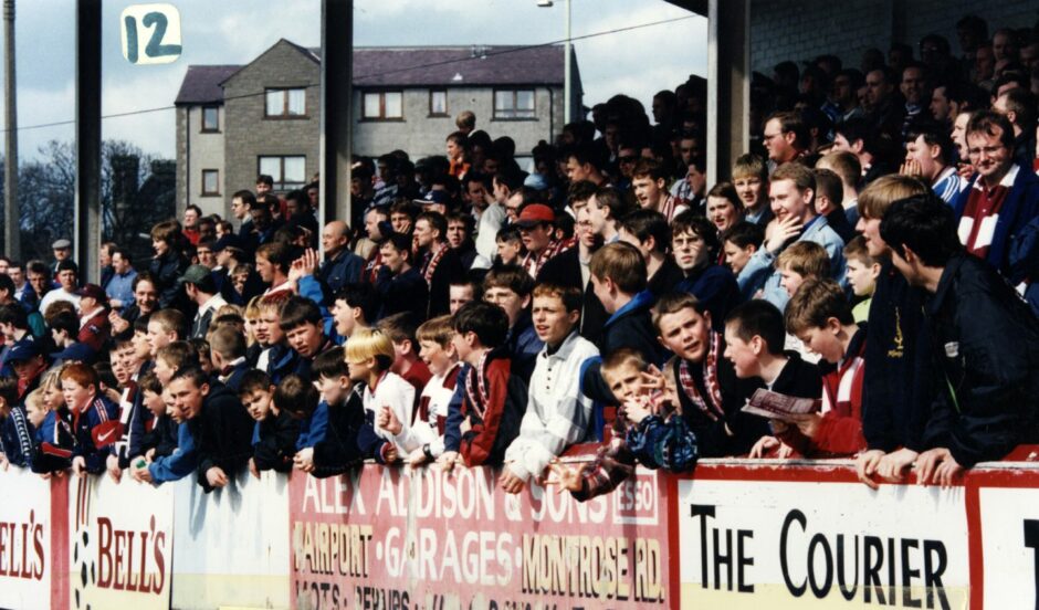 Fans at Gayfield in 1993 during the time Danny McGrain was in charge of Arbroath.