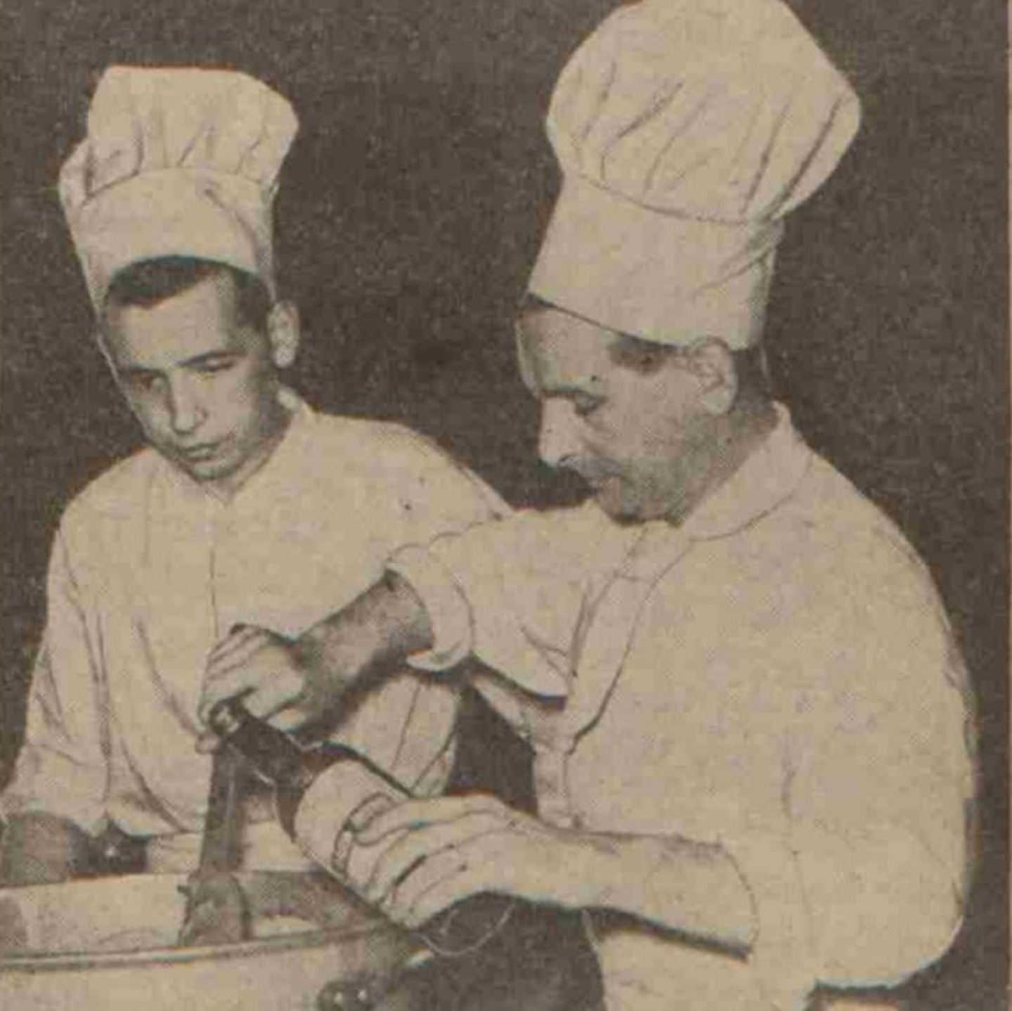 The Café's chef Mr Phillip Rush with his assistant. 1948.