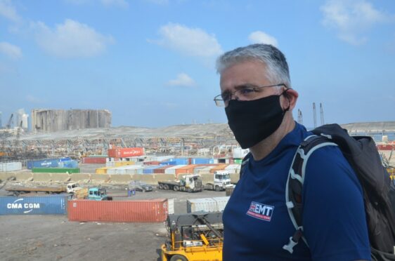 David at the port in Beirut after the explosion in 2020.