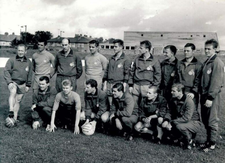 The Cologne side pictured at Glenesk Park before the first leg, one of the rare pictures from the book.