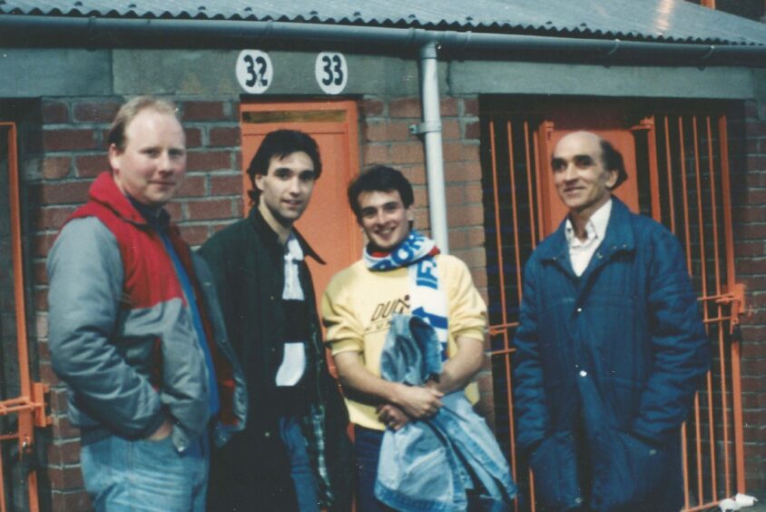 Dick Young, Simon MacMillan, Grant Millar and Stanley Millar at Tannadice before the match.