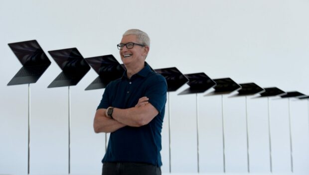 Apple CEO Tim Cook attends an event showcasing new products during the 2022 Apple Worldwide Developers Conference (WWDC22) in the Steve Jobs Theatre at the Apple Park in Cupertino, California. Xinhua/Shutterstock.