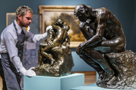 A highlight lot in 'Le Grand Style: An apartment on the Quai d'Orsay designed by Alberto Pinto", June 30 sale at Christie's Paris - Auguste Rodin, The Thinker, 1880, cast made by Fonderie Alexis Rudier circa 1928, (Estimate £7,700,000-12,000,000) with The Kiss, for private sale and estimate on request - The Art of Literature Exhibition with Fashion by Molly Goddard, part of London Now, at Christie's, London.<br /> Guy Bell/Shutterstock.