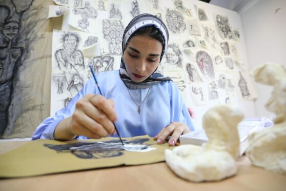 Palestinian architect and artist Sherine Abdel Karim makes sculptures and paints art to raise awareness of violence against women during oblation project