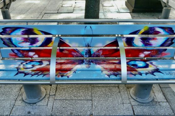 Bench in partnership with Go Southampton and The Showcase Gallery uses the talents of local artists to decorate seating areas in Bargates for people to sit and reflect, Southampton, Hampshire.