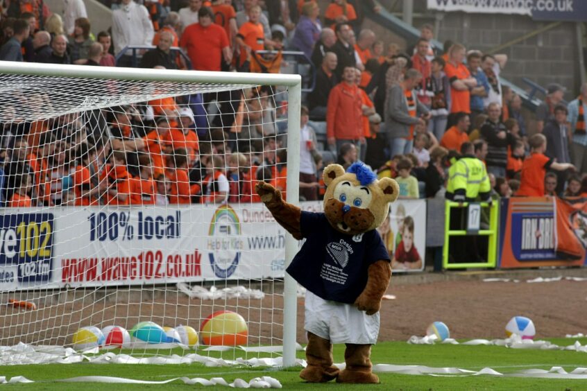 Dundee mascot Deewok loved to wind up rival fans with his routine before a derby match.