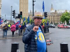 Anti-Brexit protester Steve Bray is seen back on Parliament Square with an amplifier a day after police seized his amplifiers, after they said he was protesting too loudly (Sophie Wingate/PA)