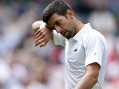 Novak Djokovic in action against Thanasi Kokkinakis on Centre Court (PA)