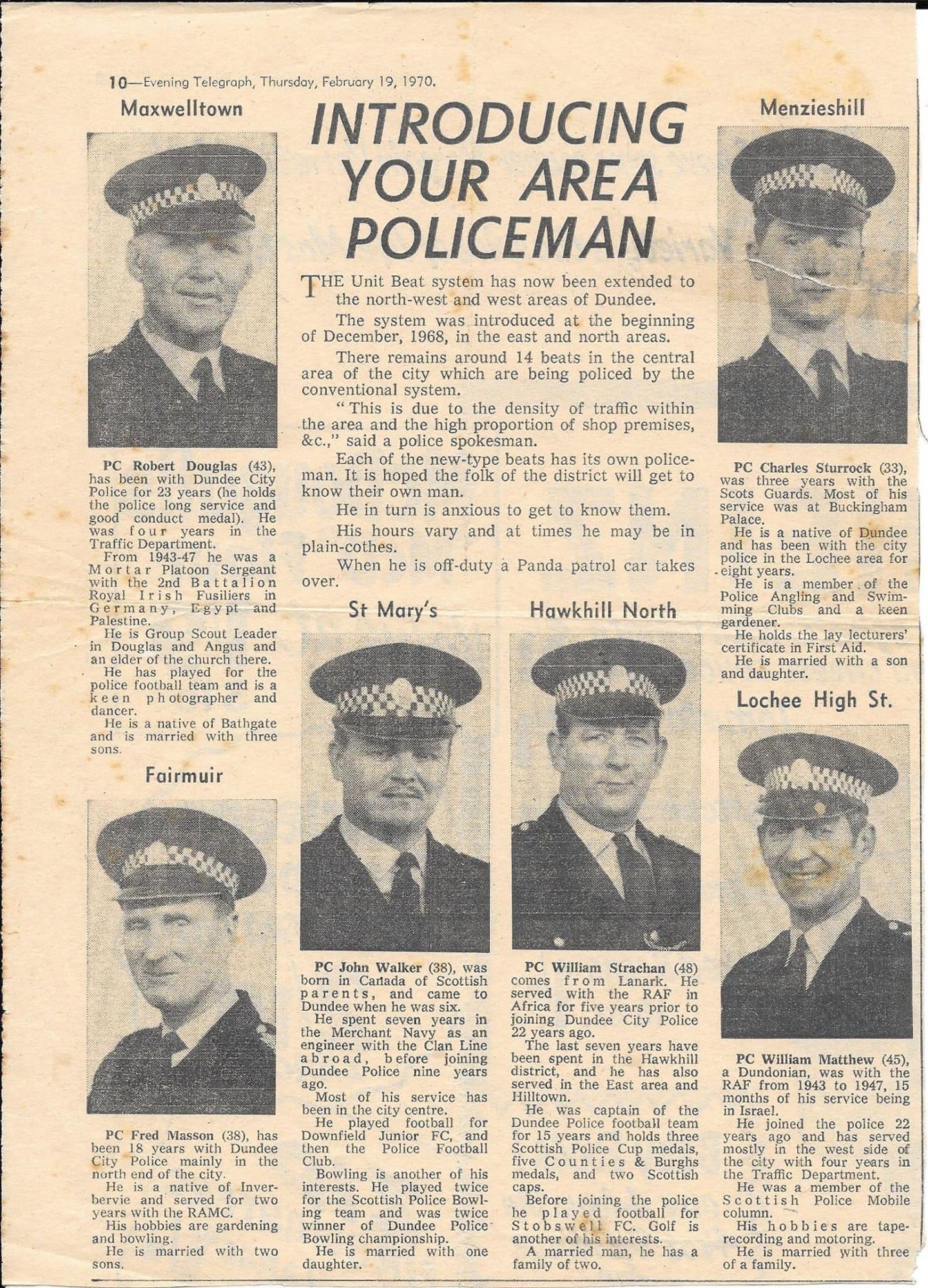 Each Dundee beat was provided with their own policeman. 1970.