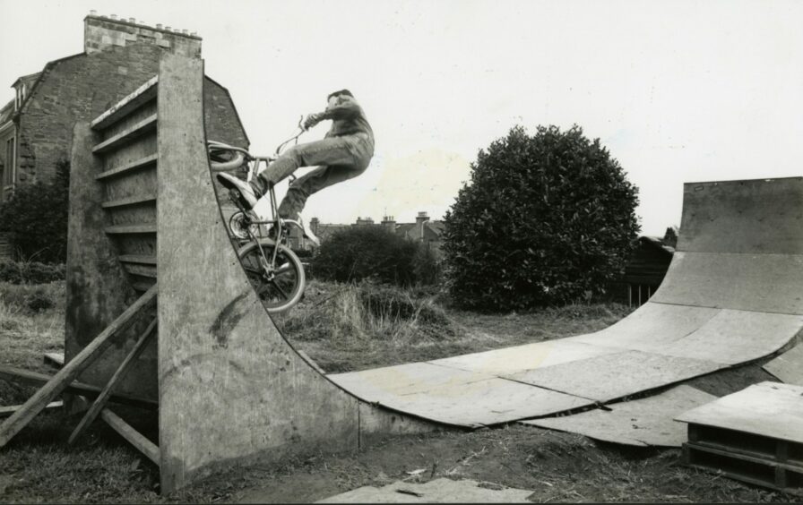 A BMX ramp on a vacant lot at Melville Terrace in Dundee in 1988, at the height of the cycling craze.
