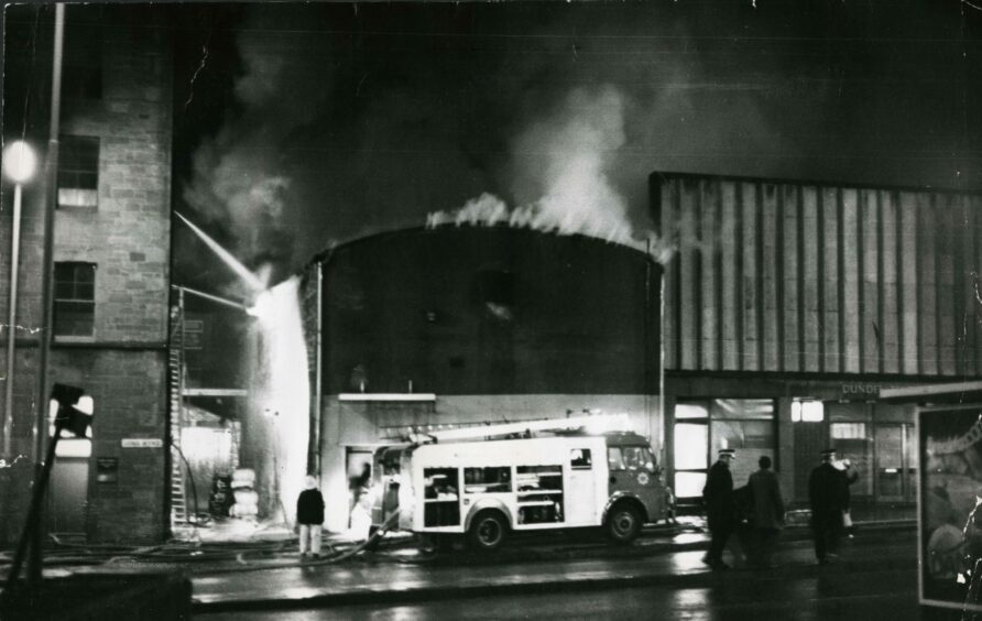 Firefighters attempt to put out the fire. February 20 1980.