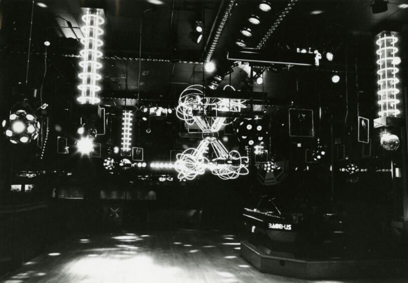 The new lighting system at Night Magic disco in 1983.