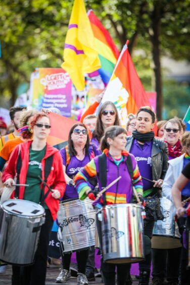 SheBoom, Europe's largest women's drumming ensemble, also attended the event.