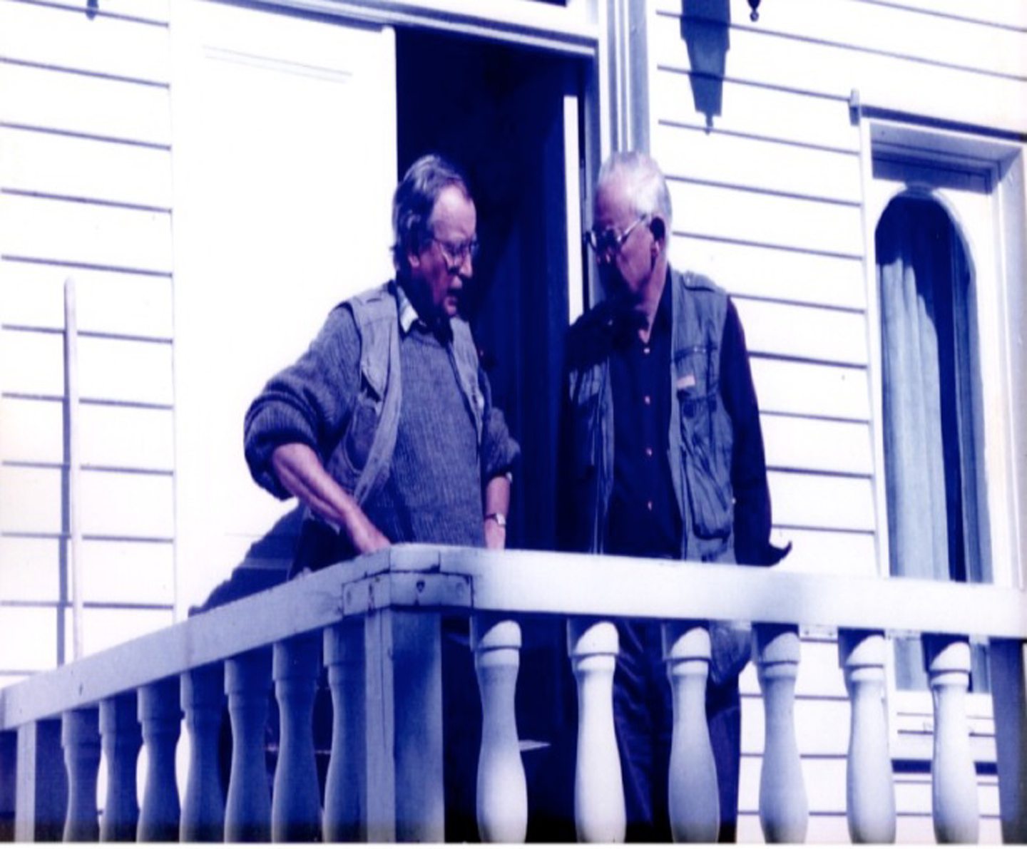 Professors Brian Sturt, left, and Professor Donald Ramsay at a mining cabin in Norway.