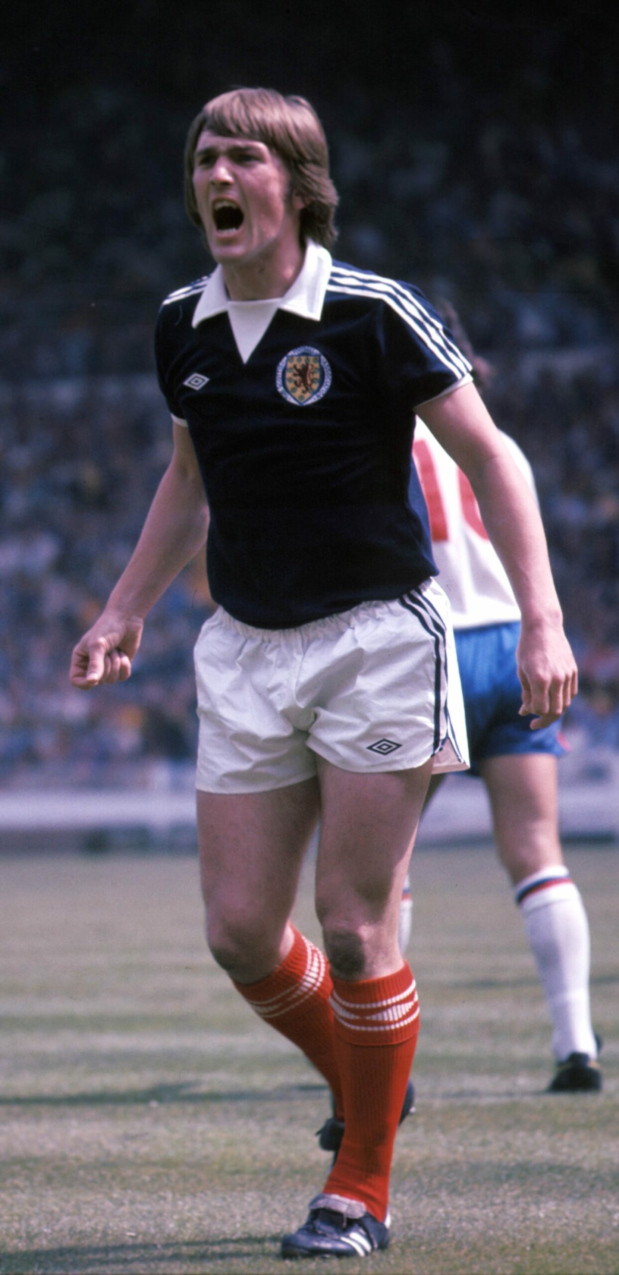 Kenny Dalglish in action for Scotland at Wembley.