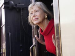 Jenny Agutter on a train at Oakworth Station, West Yorkshire, to attend the world premiere of The Railway Children Return in Keighley (PA)