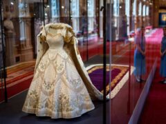 The Queen’s Coronation dress on display at Platinum Jubilee: The Queen’s Coronation, a special exhibition being held in St George’s Hall and the Lantern Lobby of Windsor Castle (Aaron Chown/PA)