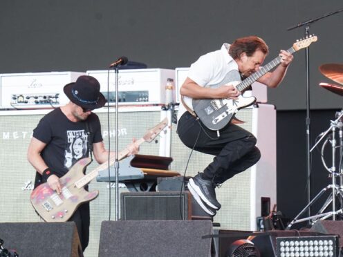 Pearl Jam performing on stage during the British Summer Time festival at Hyde Park in London