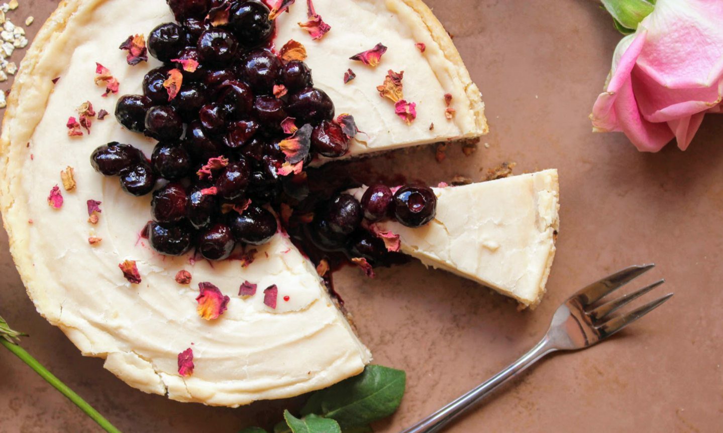 Baked vanilla and lemon berry cheesecake.