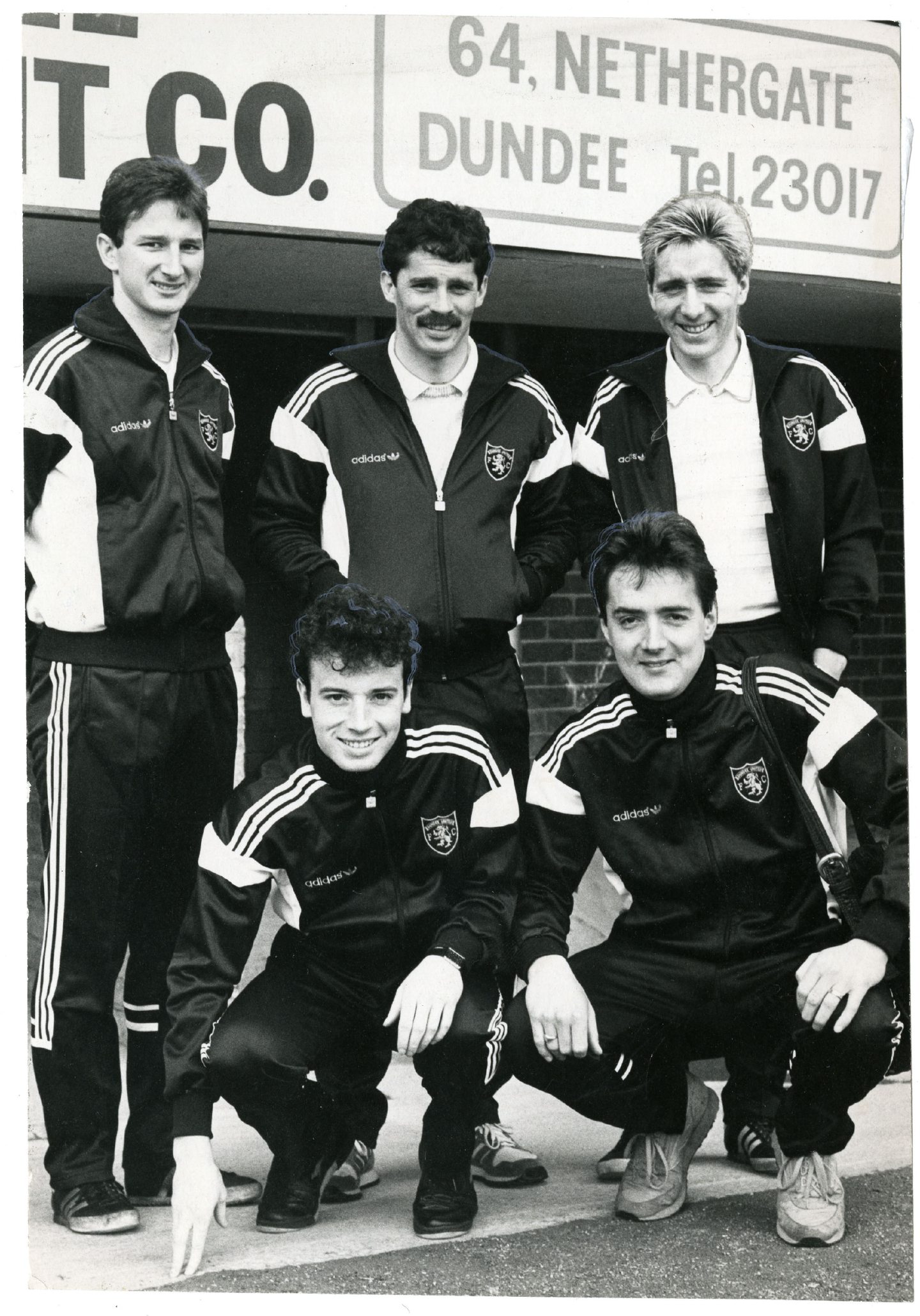 David Beaumont, John Holt, Jim McInally, Gary McGinnis and Ian Redford before the 1987 Uefa Cup semi-final.