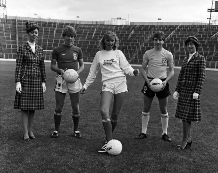 Dundee's Iain Ferguson and St Johnstone's Ally McCoist help promote British Caledonian Airways in 1980.