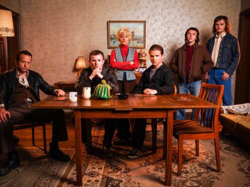 First glimpse at the Mitchell family in EastEnders’ flashback episode, featuring Eric Mitchell, Phil, Peggy, Grant, Billy and Charlie (BBC/Jack Barnes/Kieron McCarron/PA)