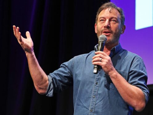 Jason Isaacs on stage during the Final Say rally in London. He will play Cary Grant in a new biopic (Yui Mok/PA)