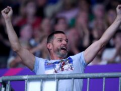 Fred Sirieix celebrates as his daughter, England�s Andrea Spendolini Sirieix wins Gold in the Women�s 10m Platform Final at Sandwell Aquatics Centre on day seven of the 2022 Commonwealth Games in Birmingham. (Mike Egerton/PA)