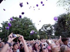People release purple balloons at Priory Park in Southend (Stefan Rousseau/PA)